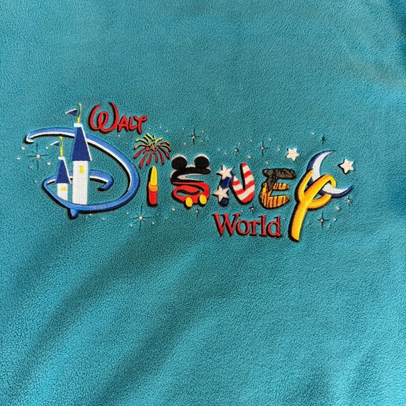 Walt Disney World Fleece Sweatshirt Teal Embroidered Mickey Mouse Pullover M - Picture 2 of 9